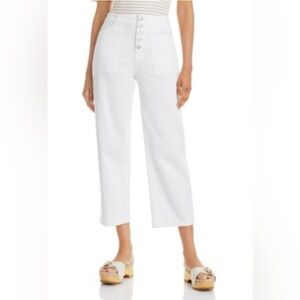 Veronica Beard Crosbie High Rise Cropped Wide Leg White Jeans